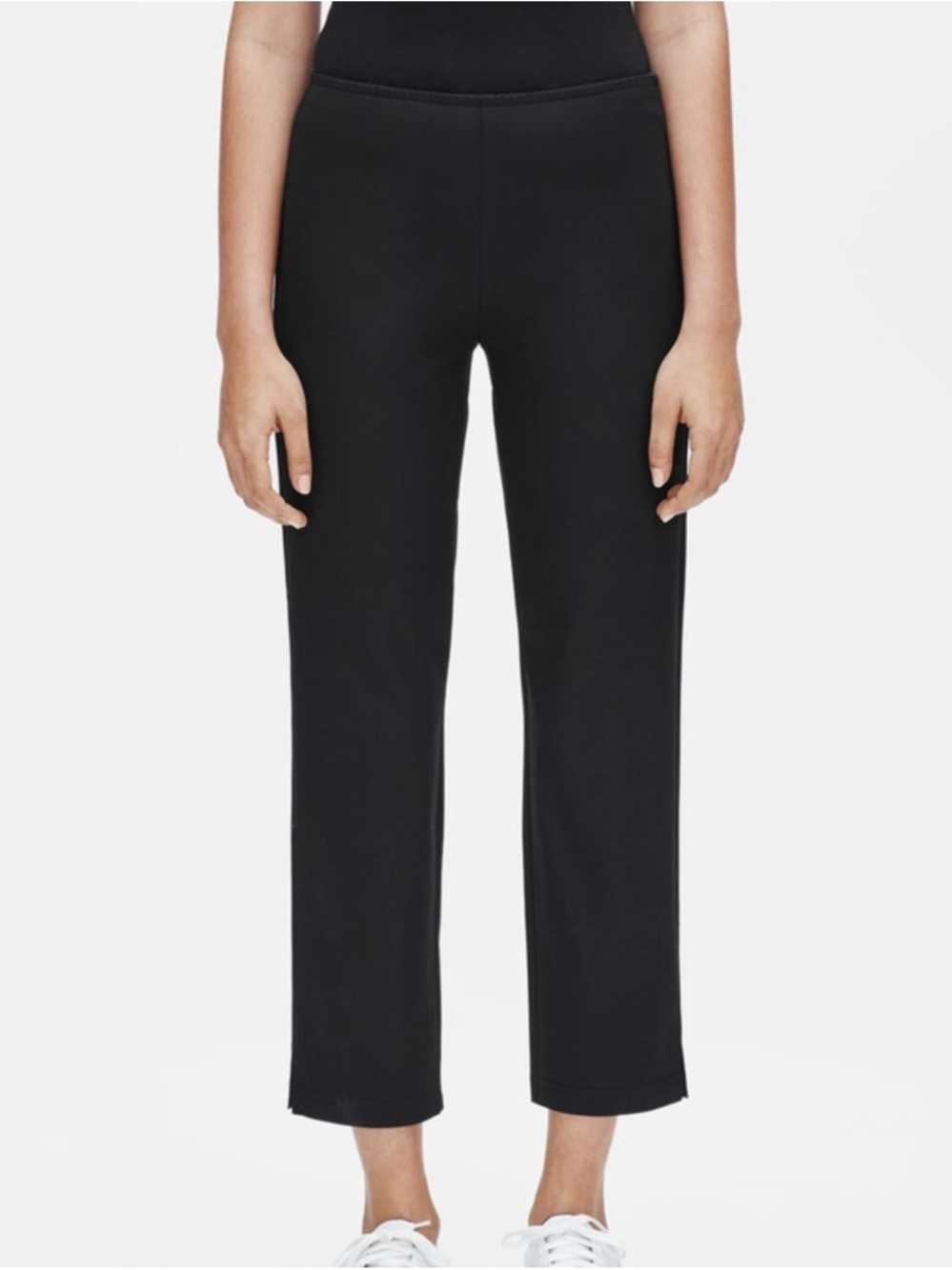 Eileen Fisher Black Slim Ankle Pull-On Pants side zip organic cotton stretch NEW